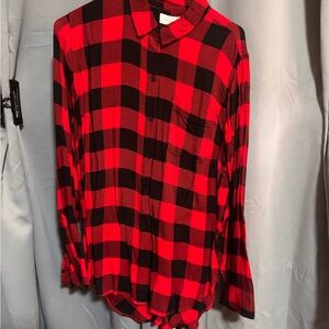 Lucky Brand Red and Black Checkered Men's Shirt
